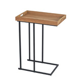 Adeco Side Table Metal Frame End Table with Wood Tray