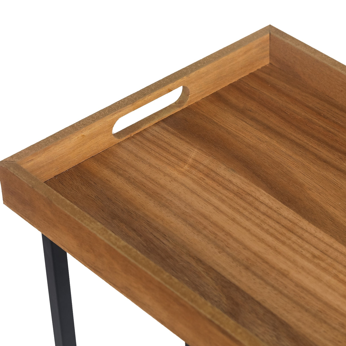 Adeco Side Table Metal Frame End Table with Wood Tray
