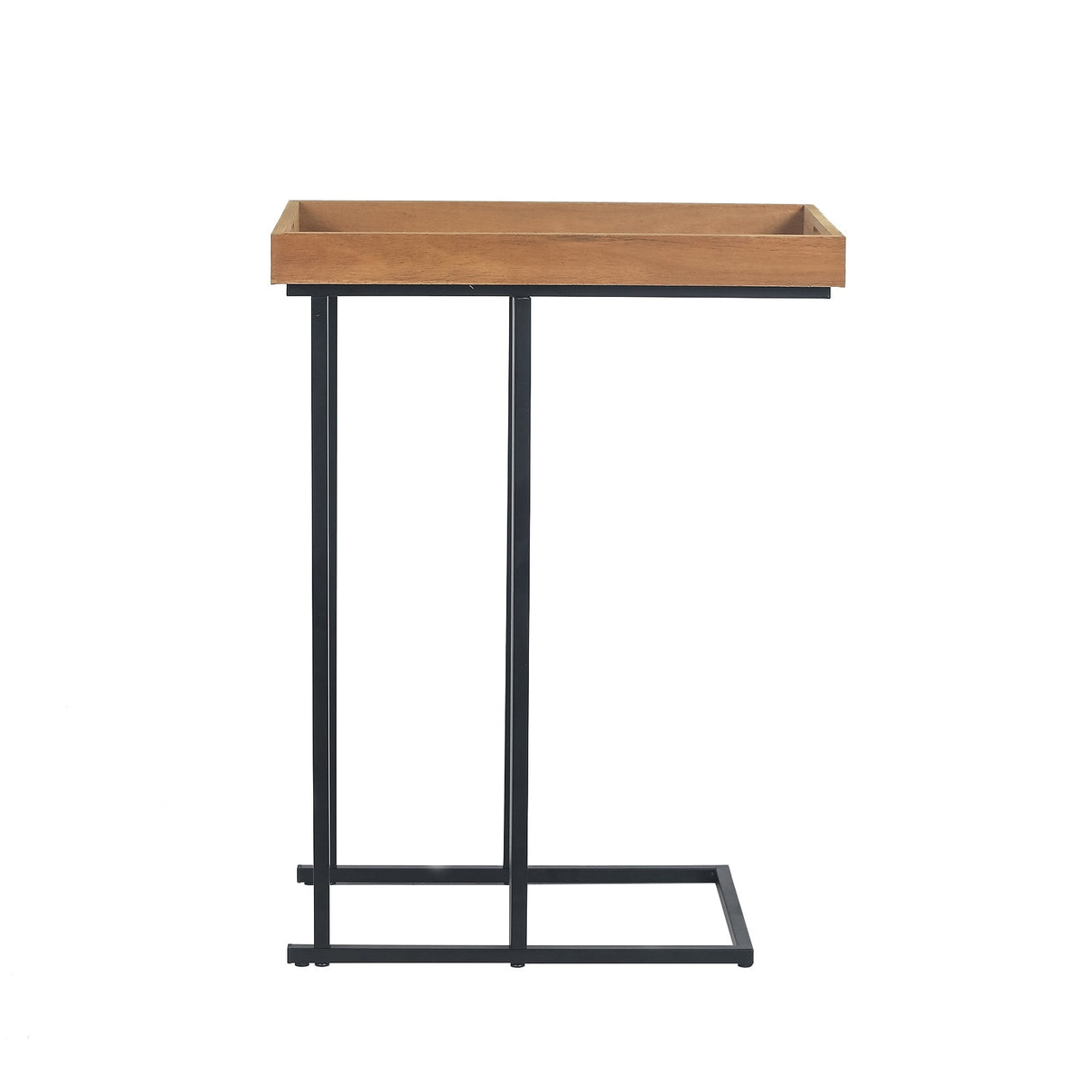Adeco Side Table Metal Frame End Table with Wood Tray