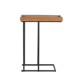 Adeco Side Table Metal Frame End Table with Wood Tray