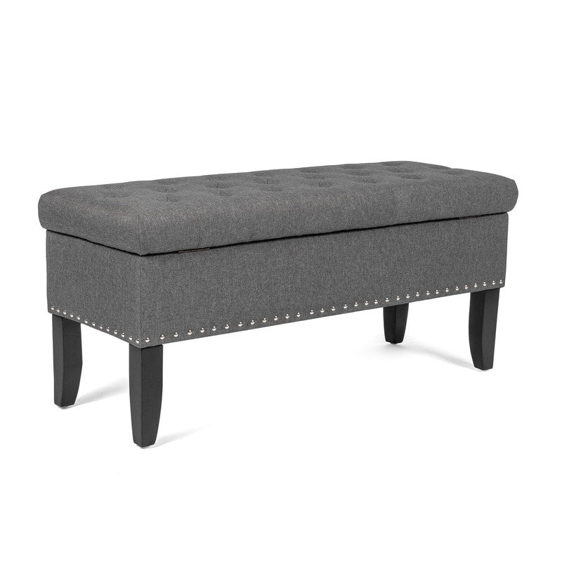 Adeco Dark Grey Storage Ottoman Bench Rectangle Footrest Stool