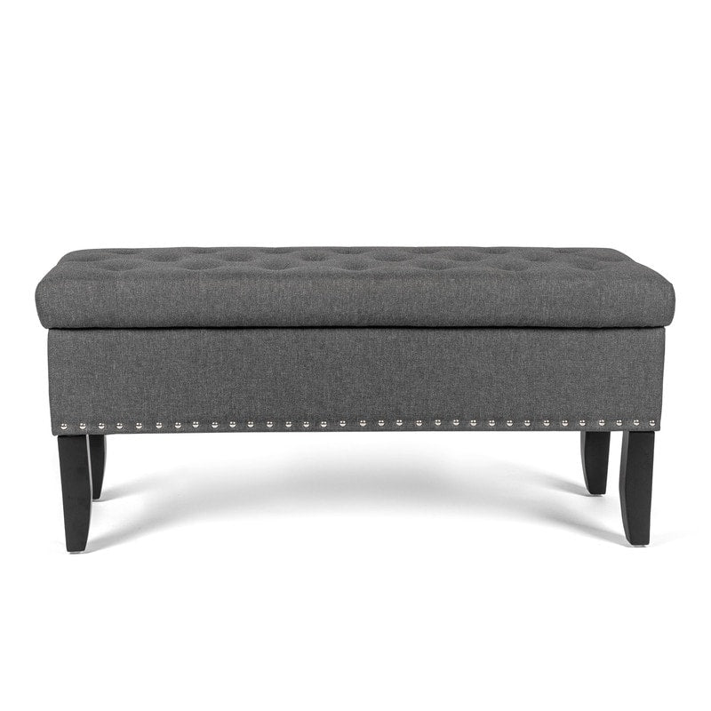 Adeco Dark Grey Storage Ottoman Bench Rectangle Footrest Stool