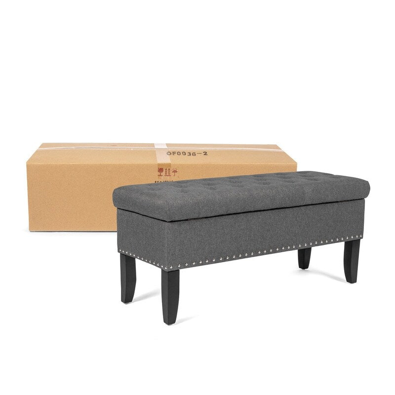 Adeco Dark Grey Storage Ottoman Bench Rectangle Footrest Stool