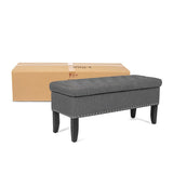 Adeco Dark Grey Storage Ottoman Bench Rectangle Footrest Stool
