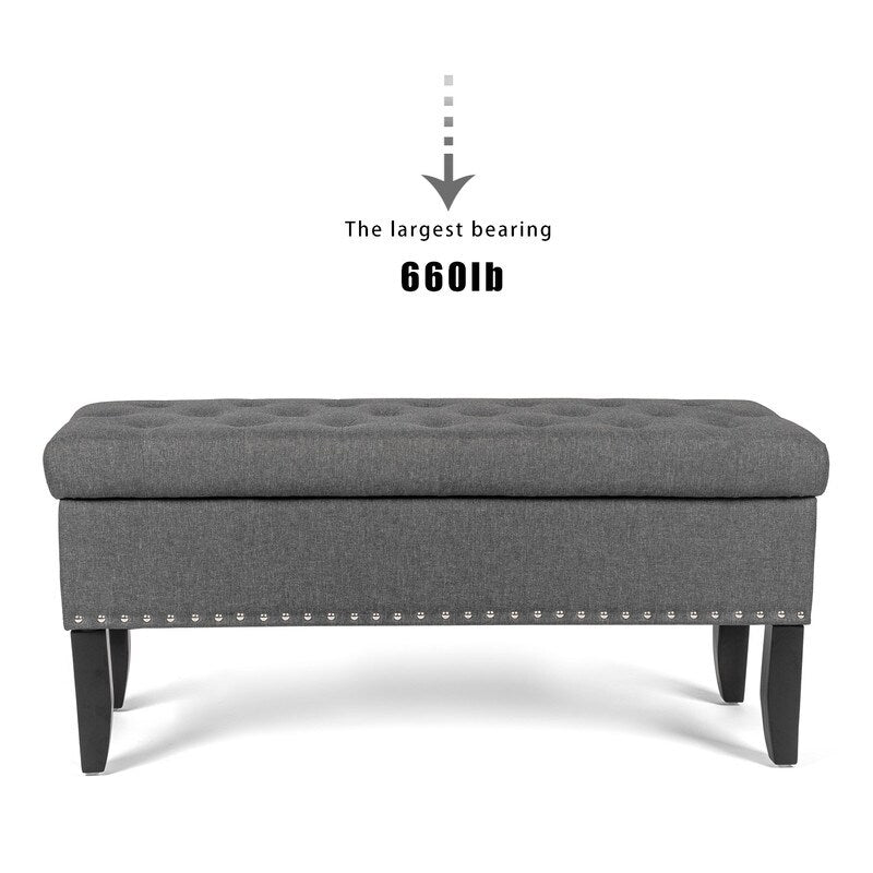 Adeco Dark Grey Storage Ottoman Bench Rectangle Footrest Stool