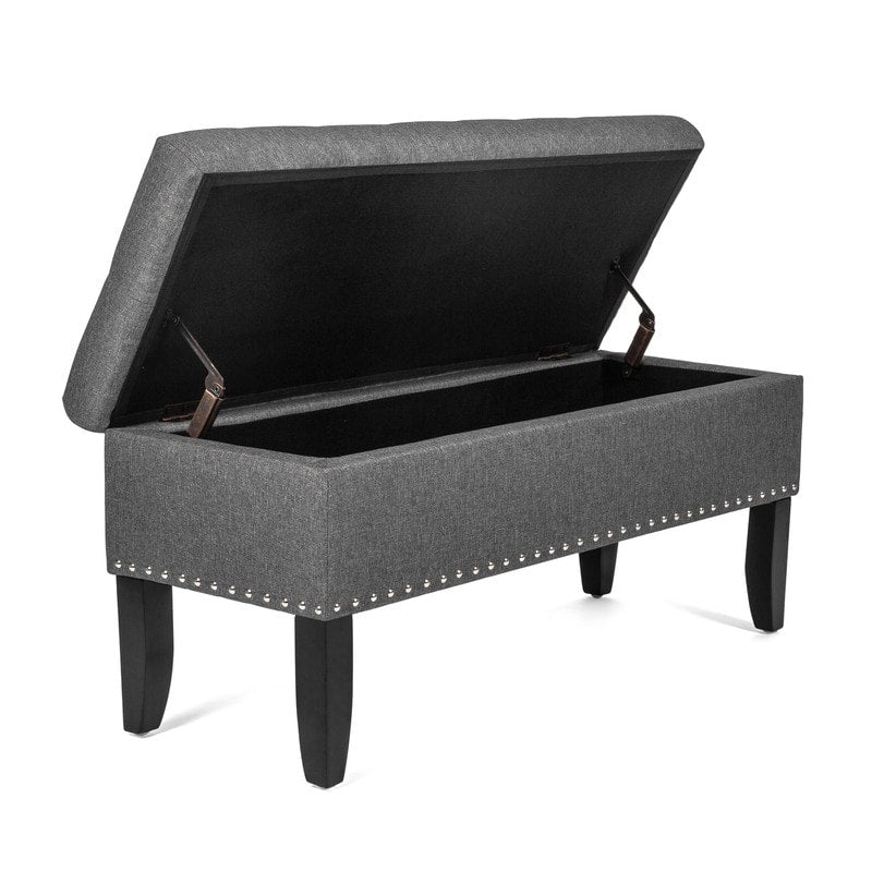 Adeco Dark Grey Storage Ottoman Bench Rectangle Footrest Stool