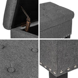 Adeco Dark Grey Storage Ottoman Bench Rectangle Footrest Stool