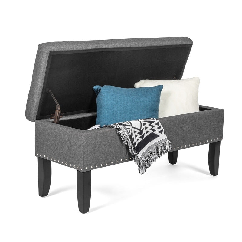 Adeco Dark Grey Storage Ottoman Bench Rectangle Footrest Stool