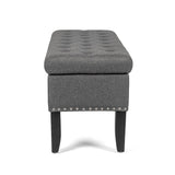 Adeco Dark Grey Storage Ottoman Bench Rectangle Footrest Stool
