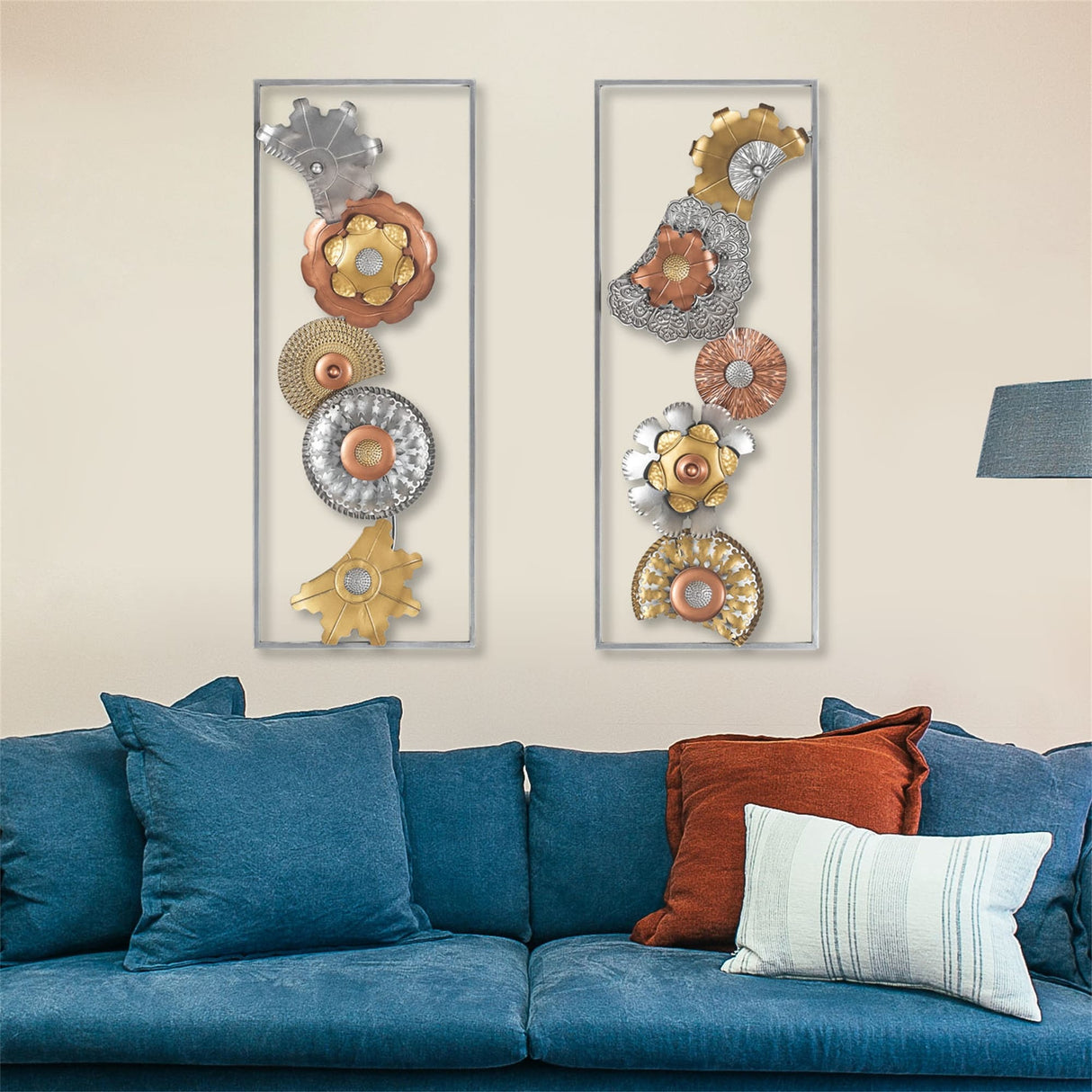 Adeco Metal Wall Decor with Frame Flowers Set of 2 Wall Art Sculptures