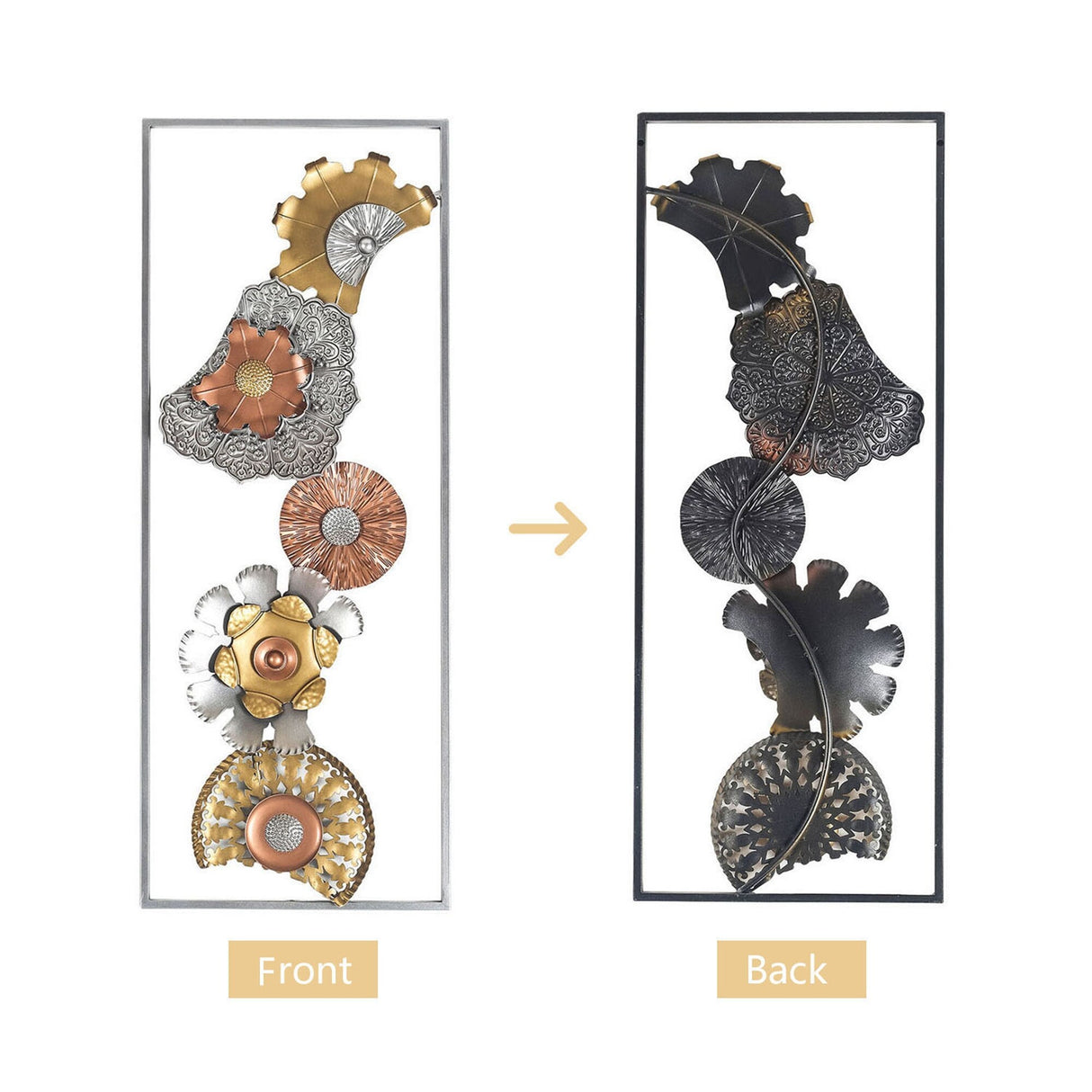 Adeco Metal Wall Decor with Frame Flowers Set of 2 Wall Art Sculptures