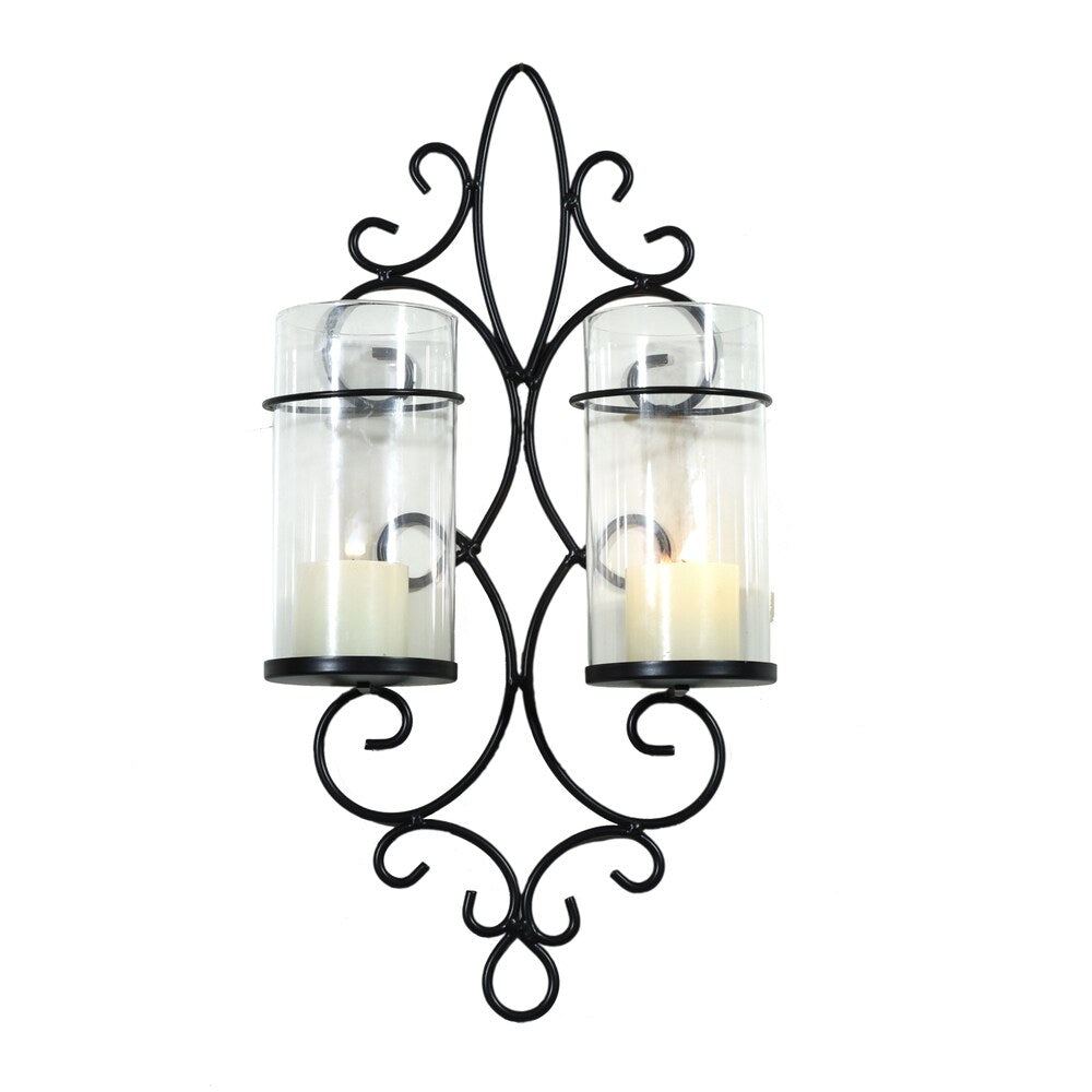Adeco Metal Wall Sconces with 2 Glass Candle Holders