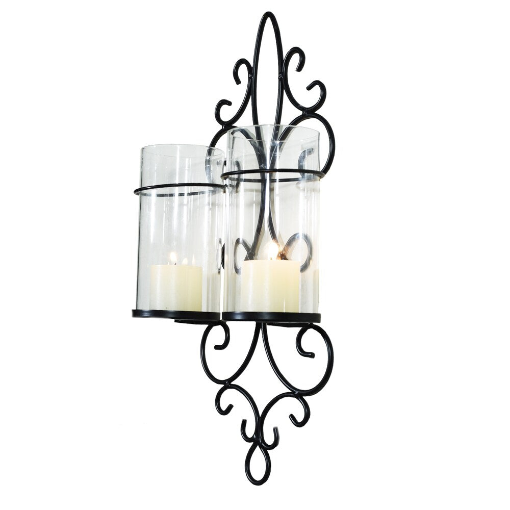 Adeco Metal Wall Sconces with 2 Glass Candle Holders