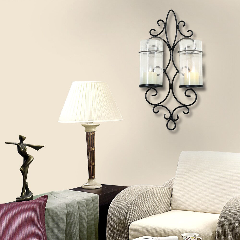 Adeco Metal Wall Sconces with 2 Glass Candle Holders