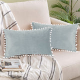 Adeco Pack of 2 Decorative Throw Pillow Covers with Pom Poms