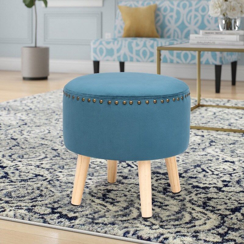 Adeco Round Ottoman Foot Rest Stool Vanity Stool Chair Velvet Padded