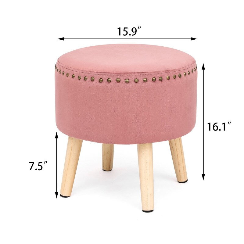 Adeco Round Ottoman Foot Rest Stool Vanity Stool Chair Velvet Padded