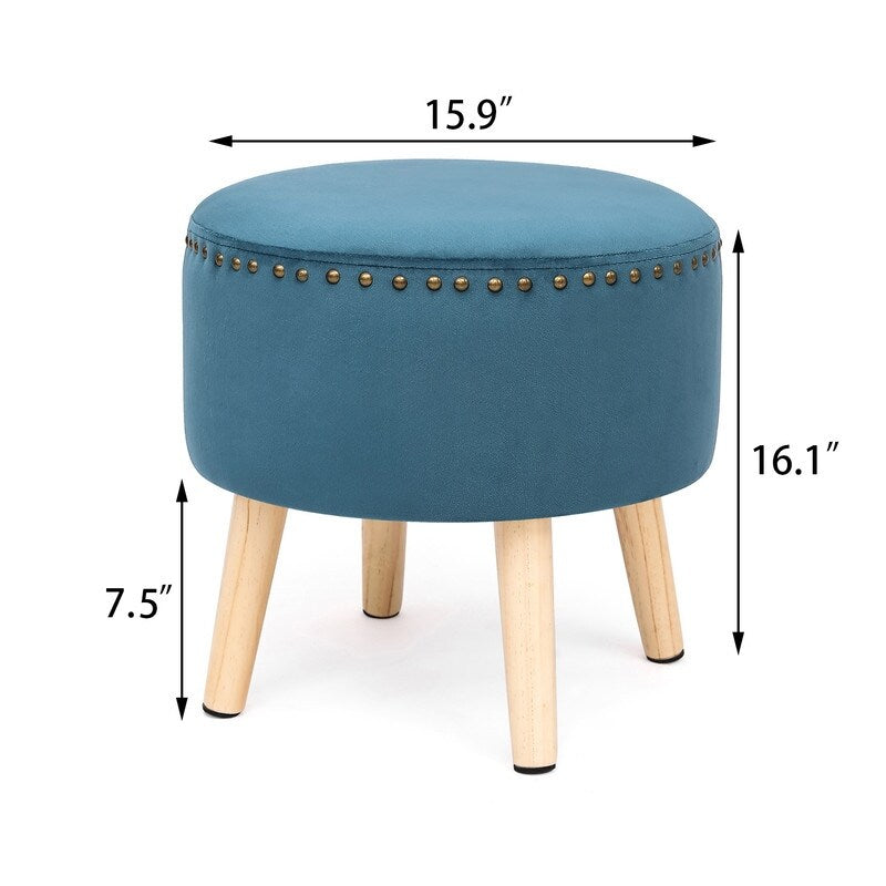 Adeco Round Ottoman Foot Rest Stool Vanity Stool Chair Velvet Padded