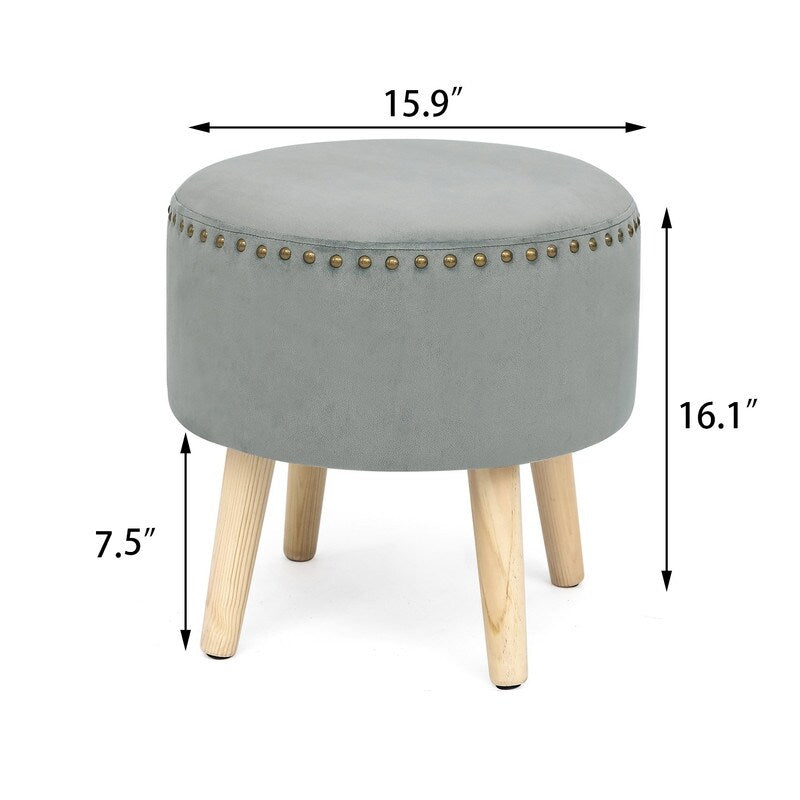 Adeco Round Ottoman Foot Rest Stool Vanity Stool Chair Velvet Padded