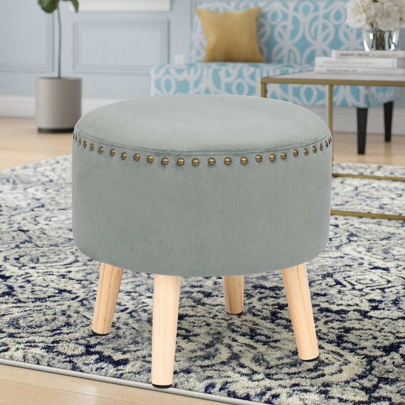Adeco Round Ottoman Foot Rest Stool Vanity Stool Chair Velvet Padded