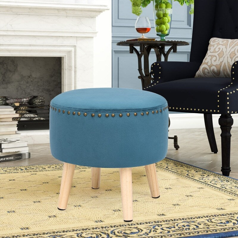 Adeco Round Ottoman Foot Rest Stool Vanity Stool Chair Velvet Padded