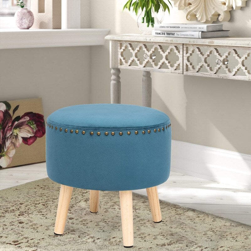 Adeco Round Ottoman Foot Rest Stool Vanity Stool Chair Velvet Padded