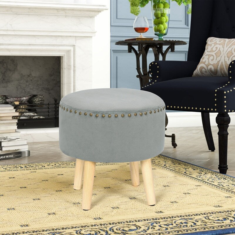 Adeco Round Ottoman Foot Rest Stool Vanity Stool Chair Velvet Padded