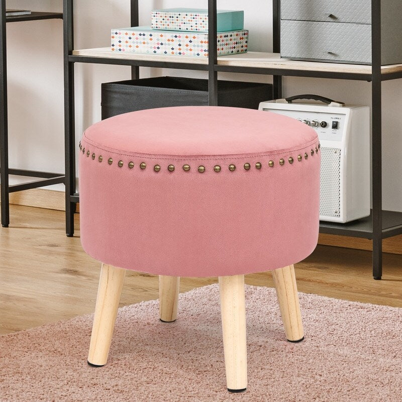 Adeco Round Ottoman Foot Rest Stool Vanity Stool Chair Velvet Padded