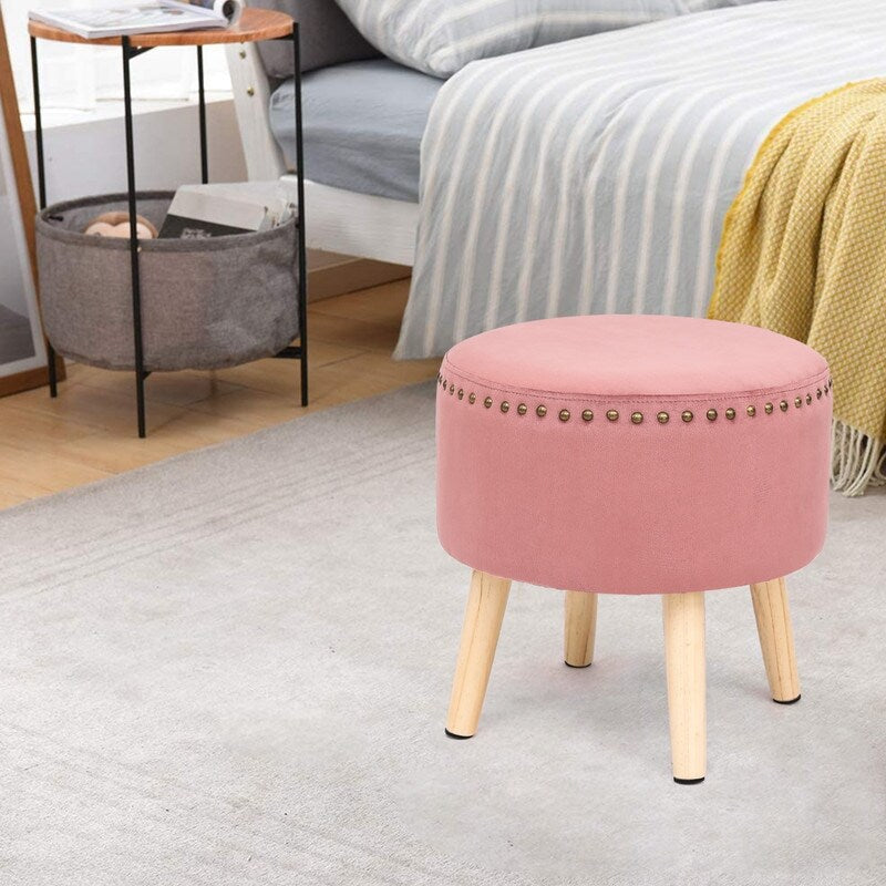 Adeco Round Ottoman Foot Rest Stool Vanity Stool Chair Velvet Padded