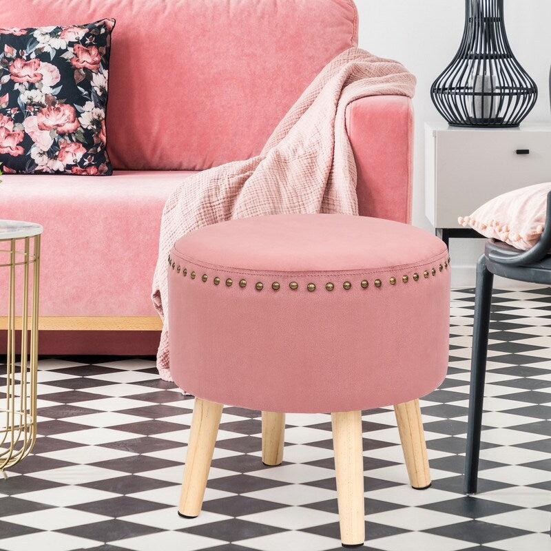 Adeco Round Ottoman Foot Rest Stool Vanity Stool Chair Velvet Padded