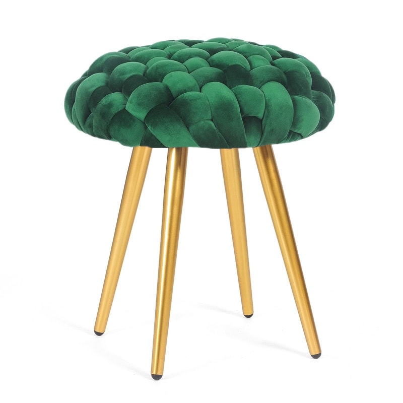 Adeco Round Velvet Ottoman Foot Rest Stool