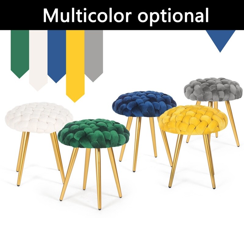 Adeco Round Velvet Ottoman Foot Rest Stool