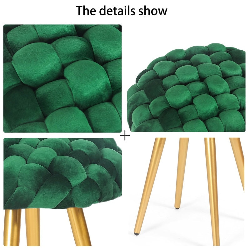 Adeco Round Velvet Ottoman Foot Rest Stool