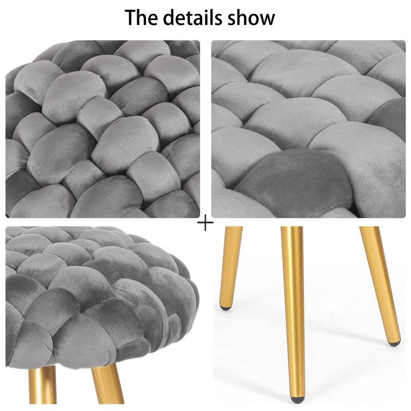 Adeco Round Velvet Ottoman Foot Rest Stool