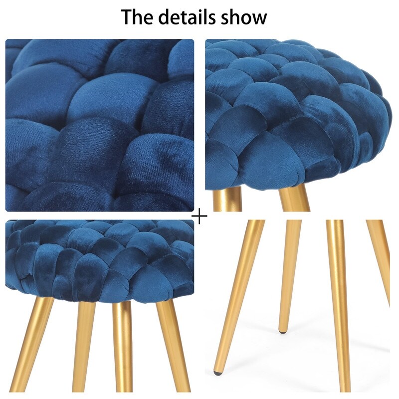 Adeco Round Velvet Ottoman Foot Rest Stool