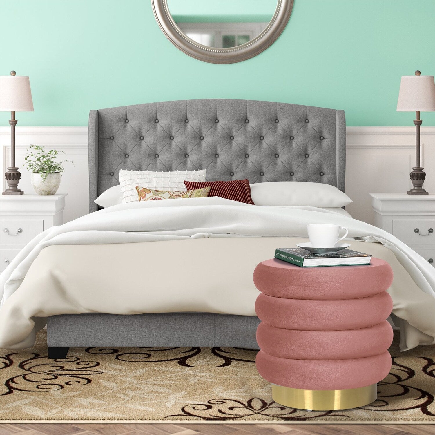 Adeco Round Velvet Ottoman Upholstered Foot Stool Overstock