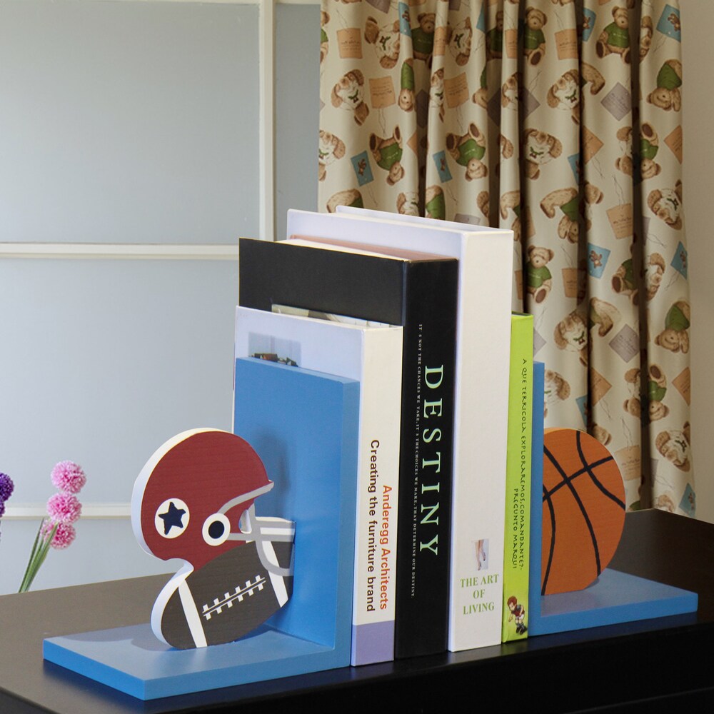 Child's Football and Basketball Wood Bookends (Set of 2)