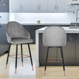 Adeco Set of 2 Velvet Bar Stools with Metal Legs