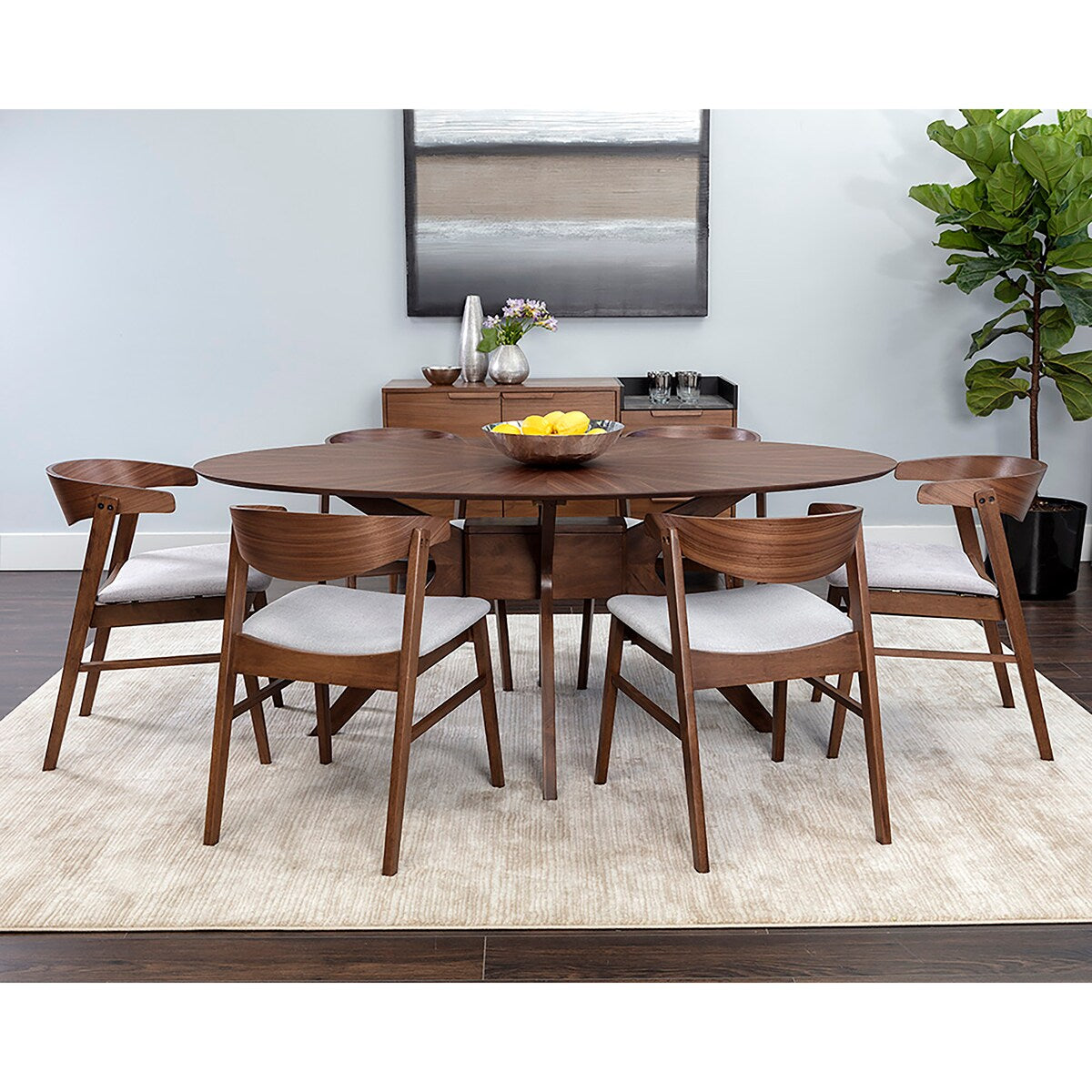 Adel Dining Table Set - Walnut - 71" With 6 X Haisley Dining Chair