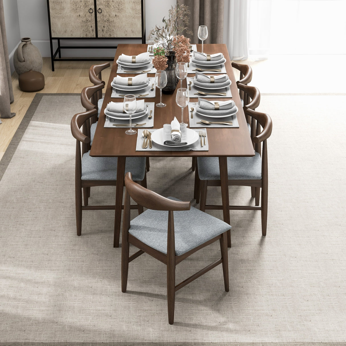 Aden 9-Piece Mid Century Dining Set with 8 Dining Chairs