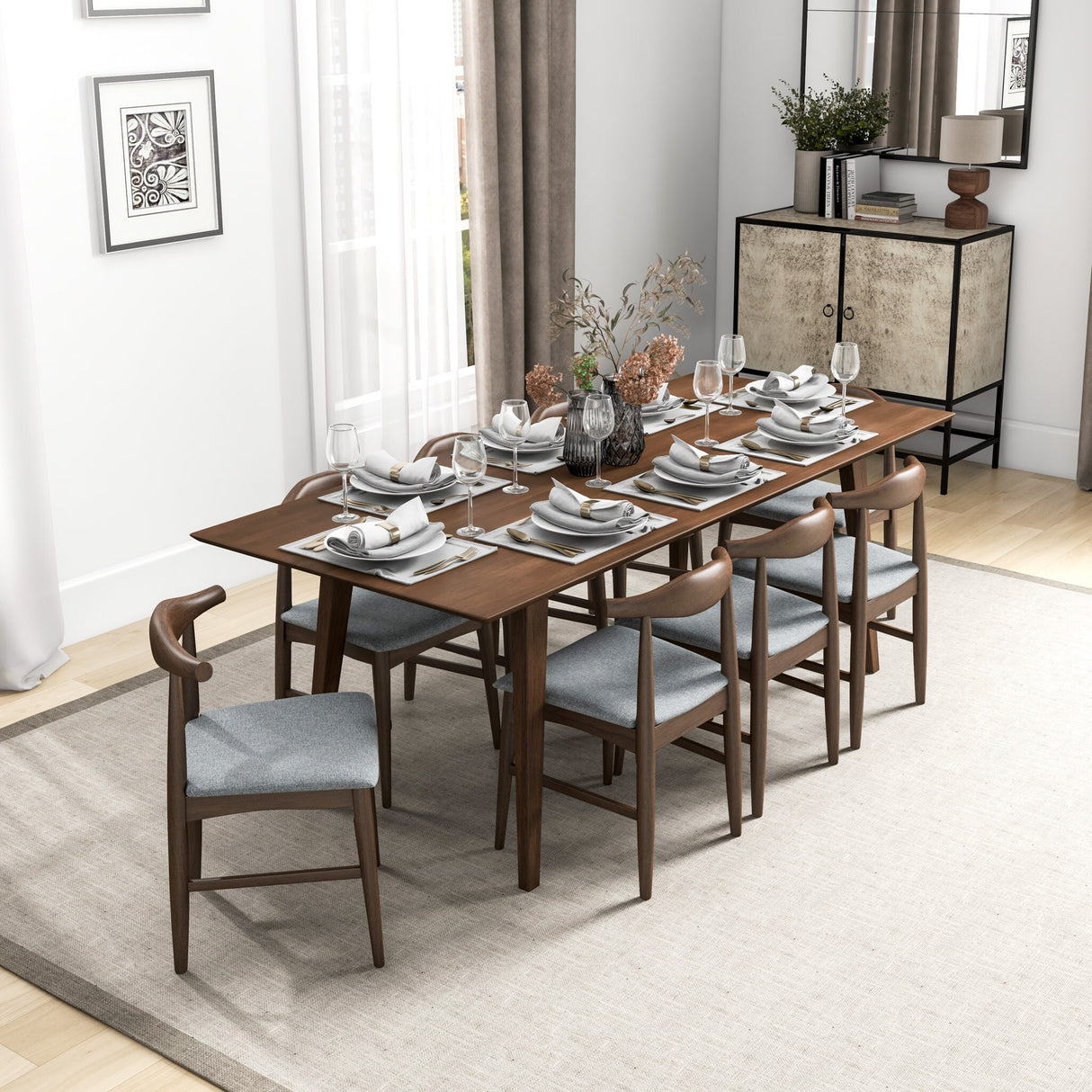 Aden 9-Piece Mid Century Dining Set with 8 Dining Chairs