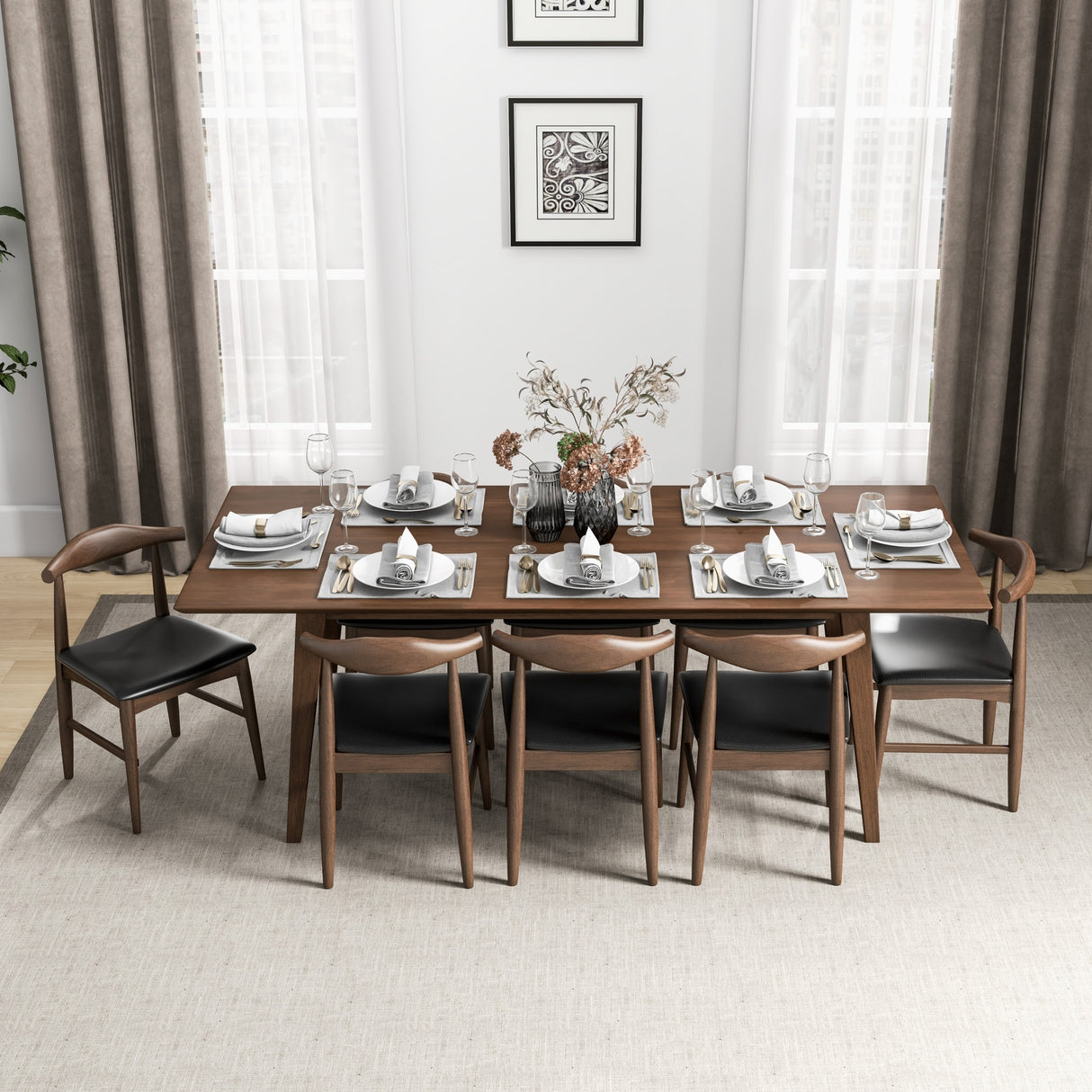 Aden 9-Piece Mid Century Dining Set with 8 Dining Chairs