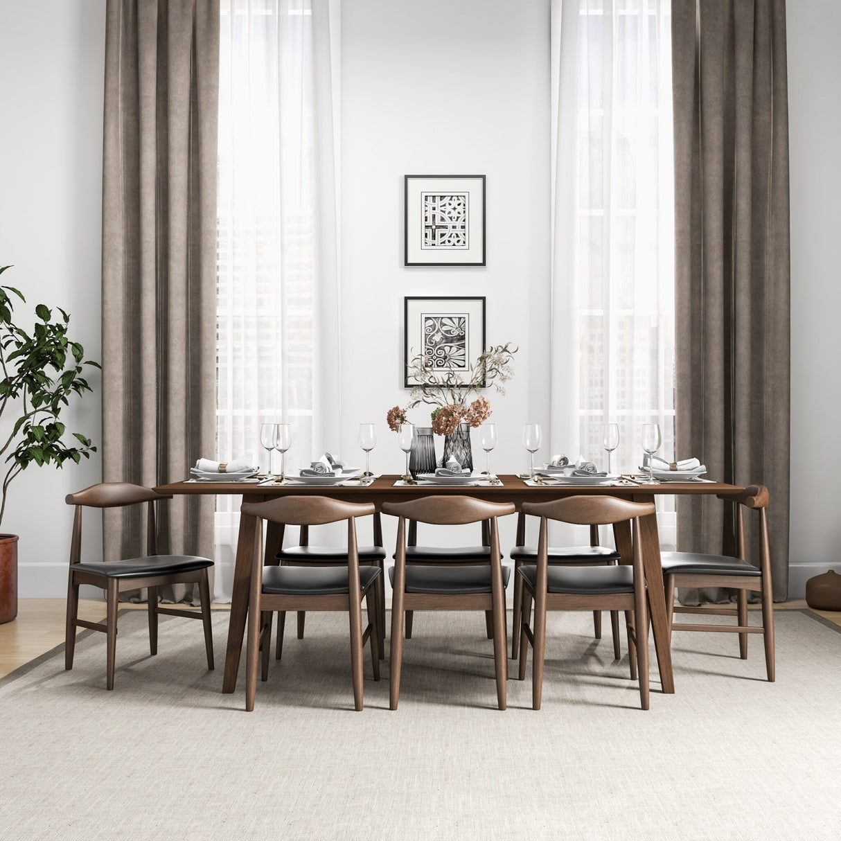 Aden 9-Piece Mid Century Dining Set with 8 Dining Chairs