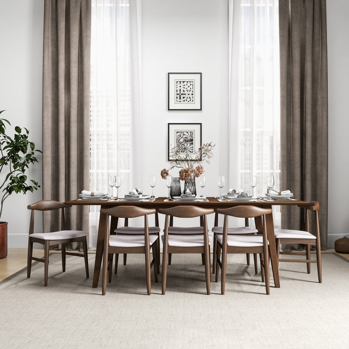 Aden 9-Piece Mid Century Dining Set with 8 Dining Chairs