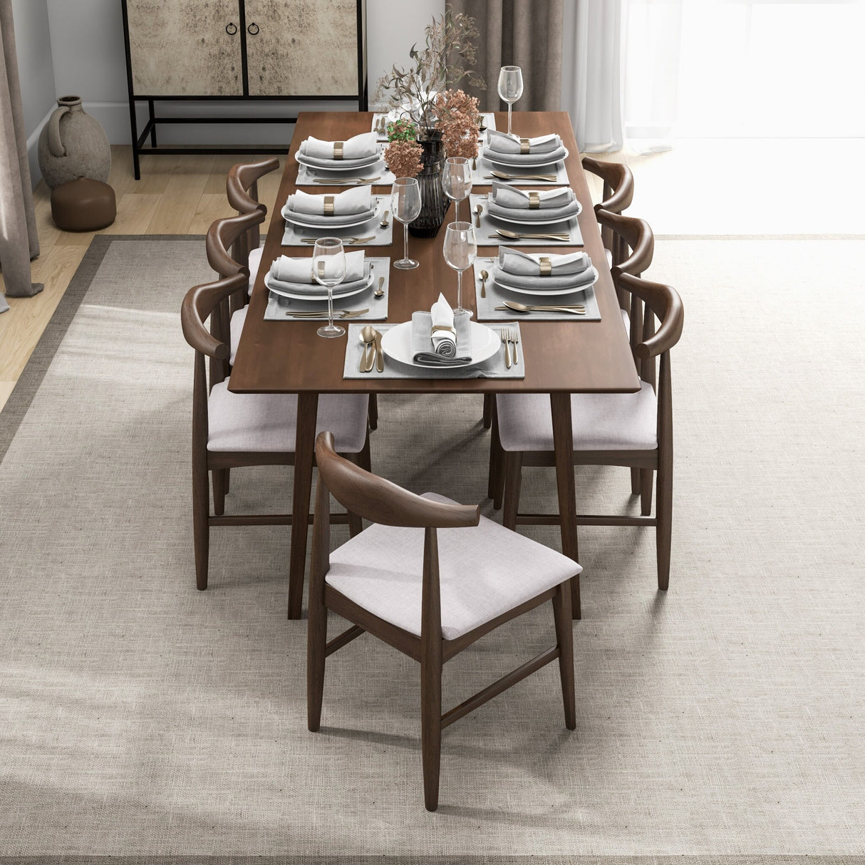 Aden 9-Piece Mid Century Dining Set with 8 Dining Chairs