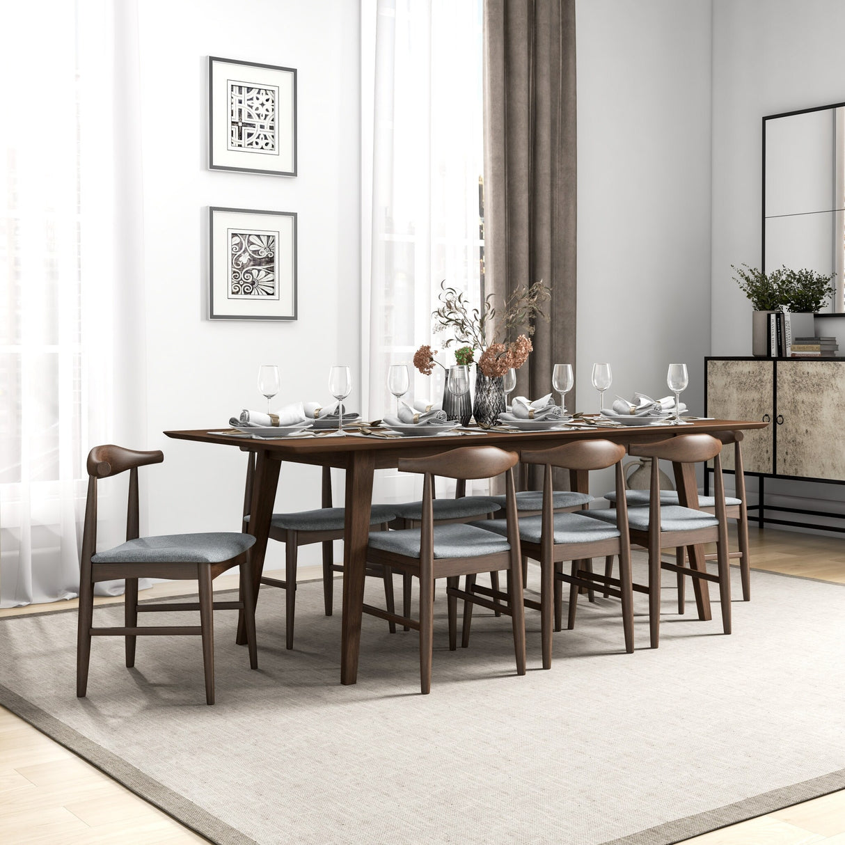 Aden 9-Piece Mid Century Dining Set with 8 Dining Chairs