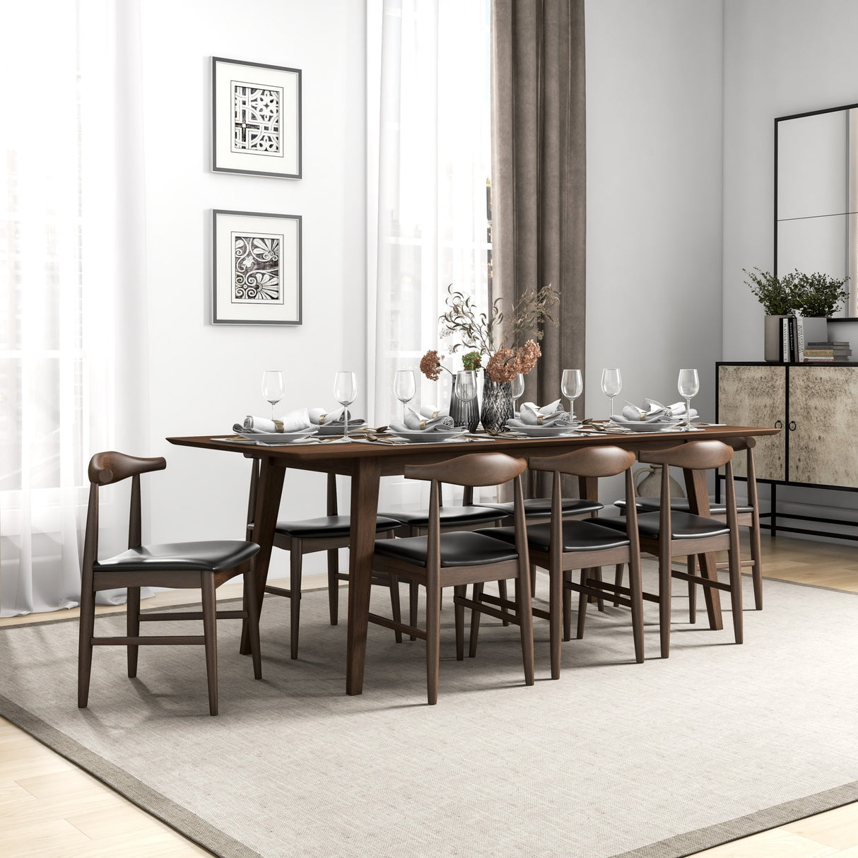 Aden 9-Piece Mid Century Dining Set with 8 Dining Chairs