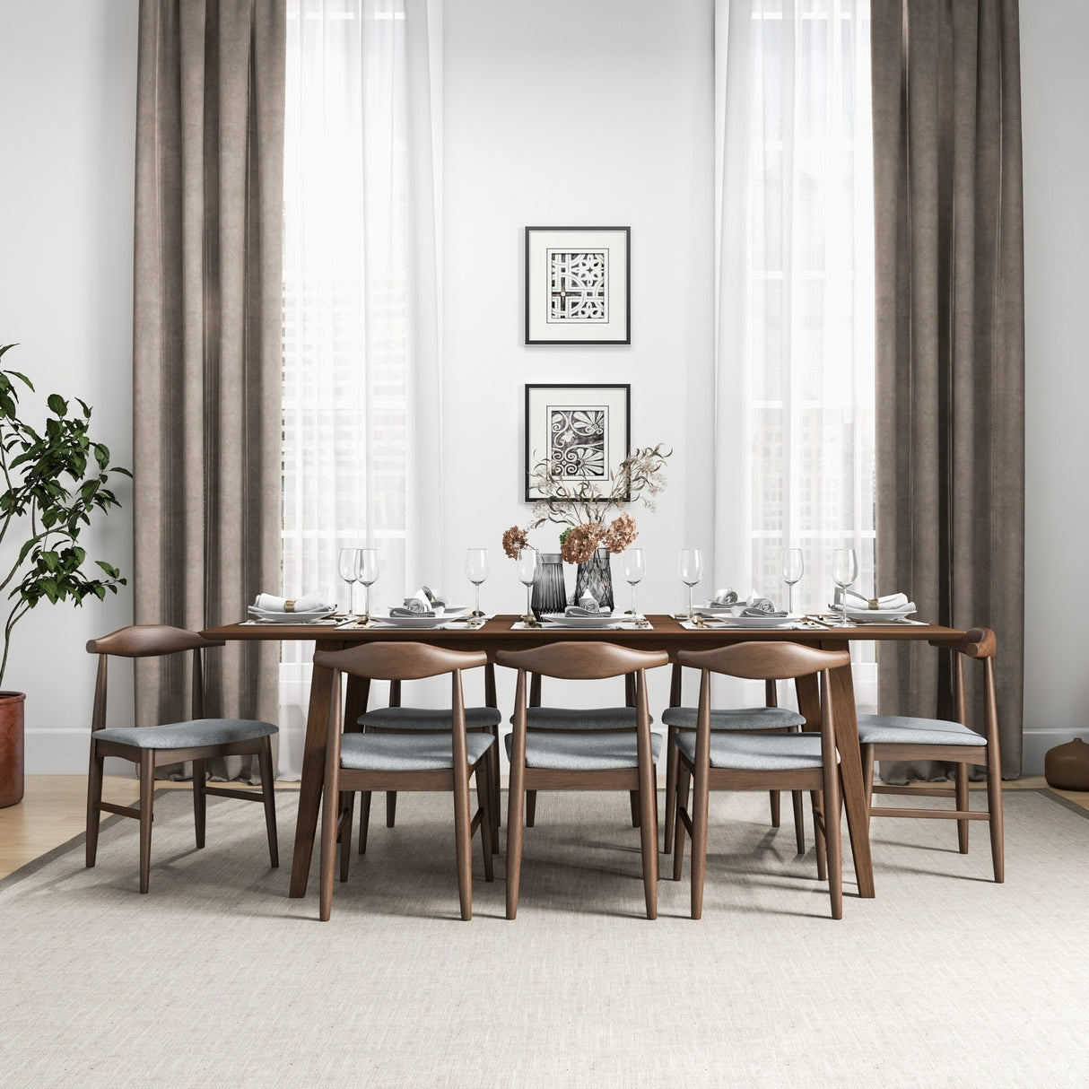 Aden 9-Piece Mid Century Dining Set with 8 Dining Chairs