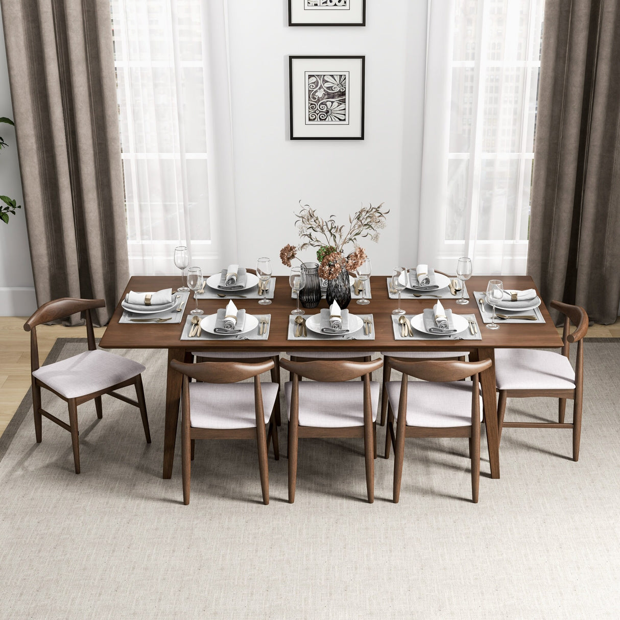 Aden 9-Piece Mid Century Dining Set with 8 Dining Chairs
