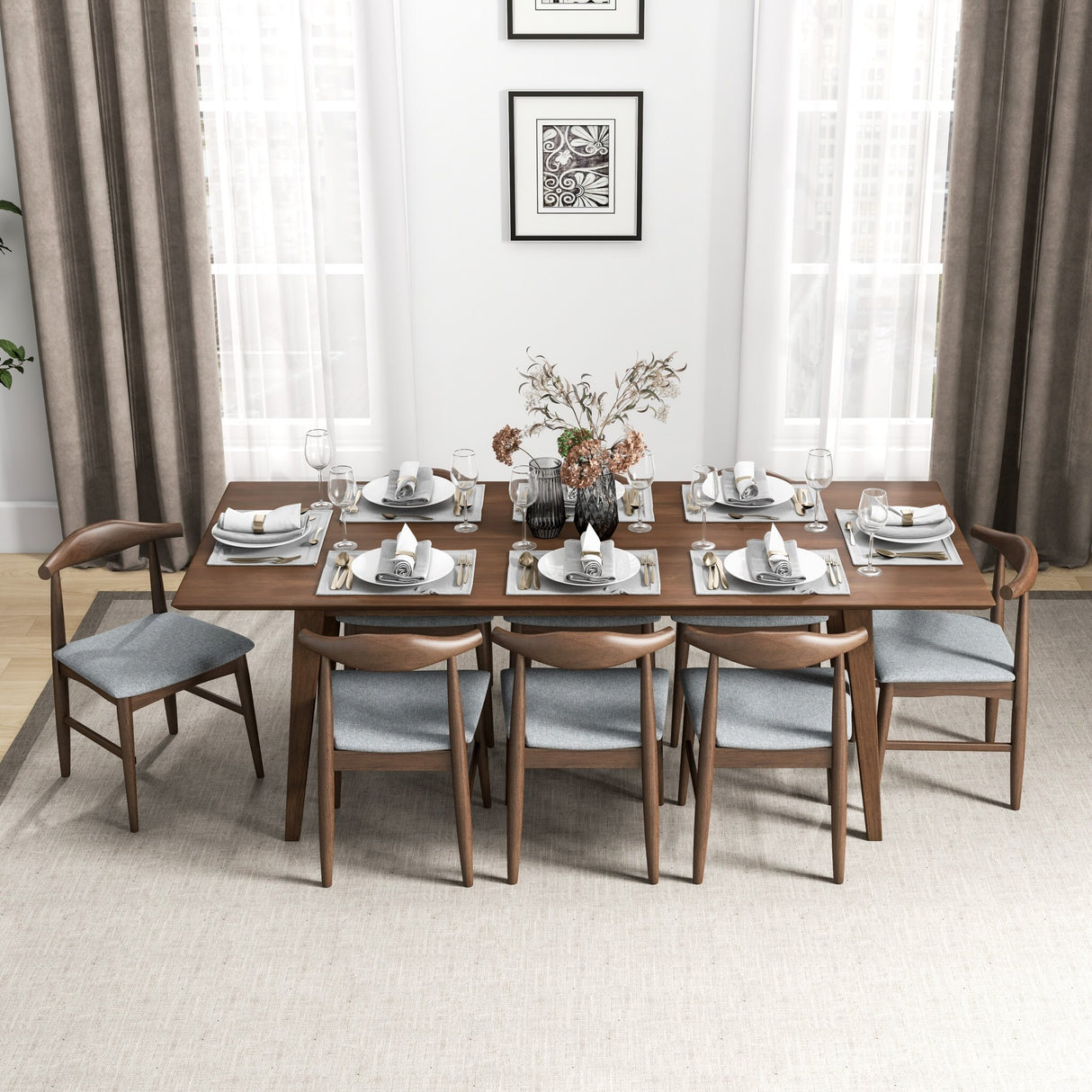 Aden 9-Piece Mid Century Dining Set with 8 Dining Chairs